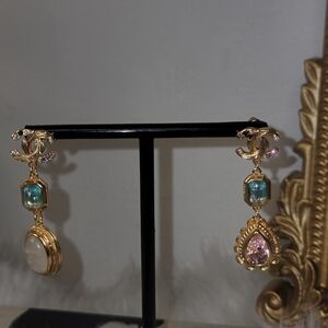 Elegant Gold and Pink Drop Chanel Earrings